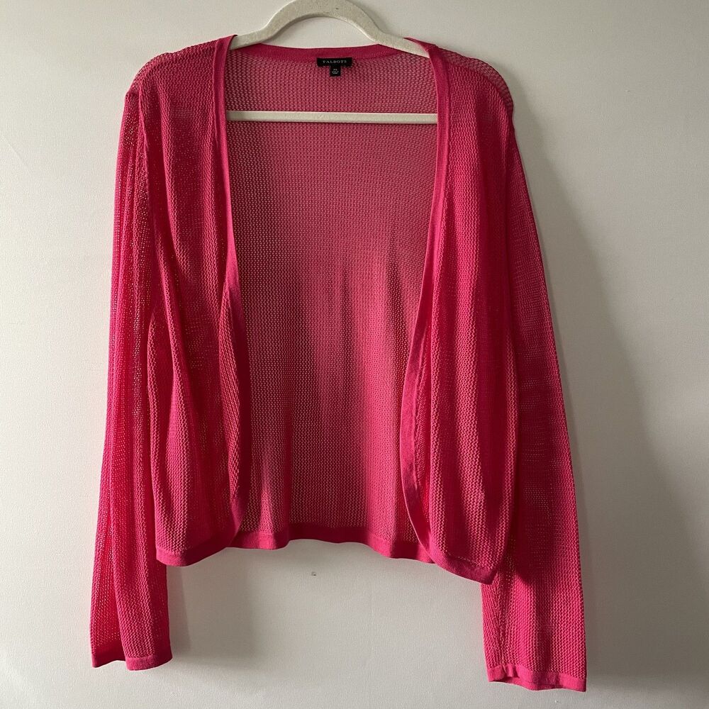 Talbots Open Front Mesh Knit Cardigan Pink Long Sleeve Women's Size XL